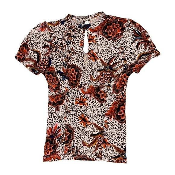 Free People Hear Me Roar Top cheetah print floral women’s size small - Picture 5 of 11